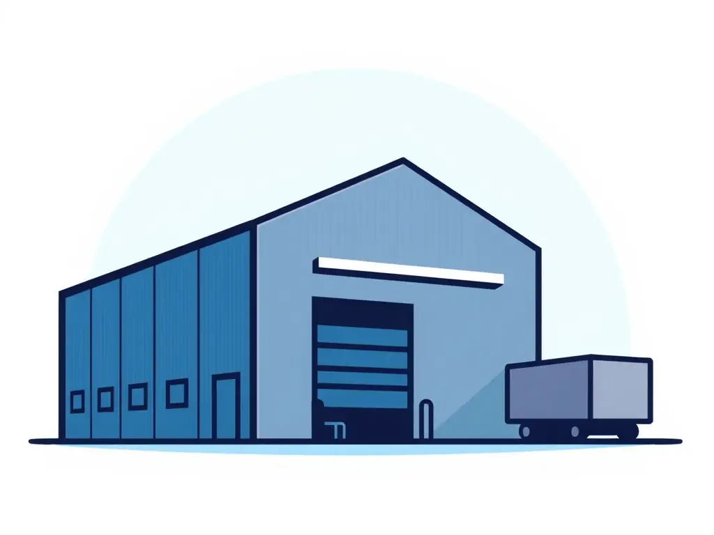 A clean, modern icon representing a warehouse or logistics center, symbolizing the 'Logistik & Lager' industry for Apriori Services.