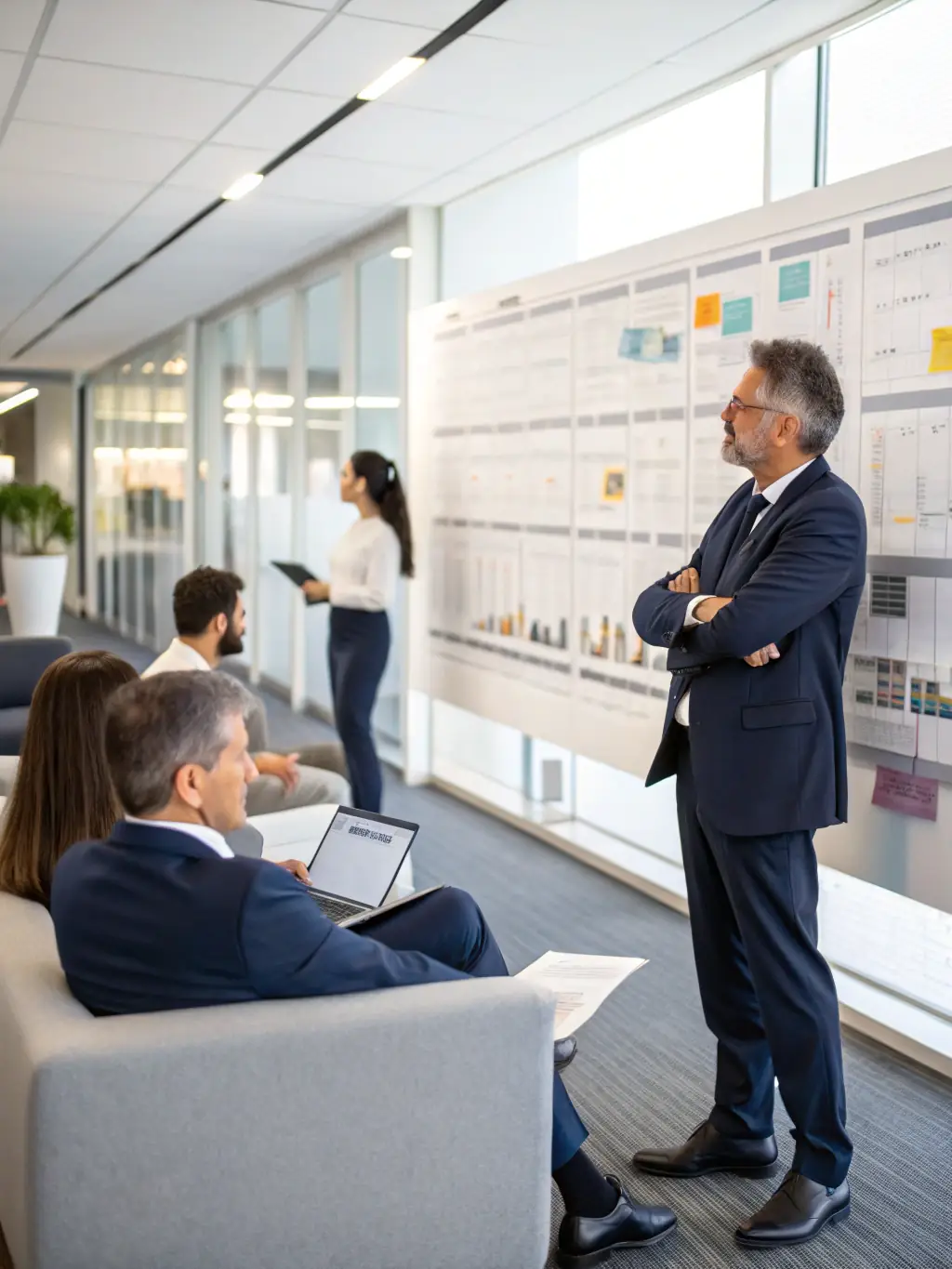 A project manager overseeing a cleaning team in a commercial space, ensuring structured processes and consistently high-quality standards.